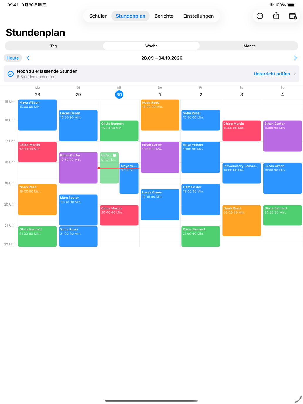 Tutor Planner Wochenplan für Nachhilfe auf dem iPad