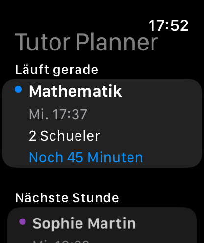Apple-Watch-Ansicht der heutigen Nachhilfestunden