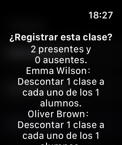 Pantalla de Apple Watch para completar una clase rápidamente