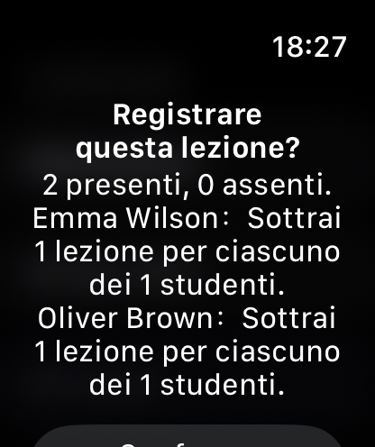 Schermata Apple Watch per completare rapidamente una lezione