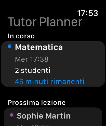 Vista Apple Watch delle lezioni di oggi