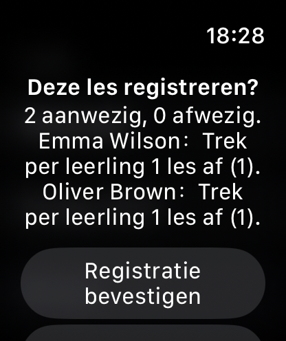 Apple Watch scherm voor snelle voltooiing van lessen