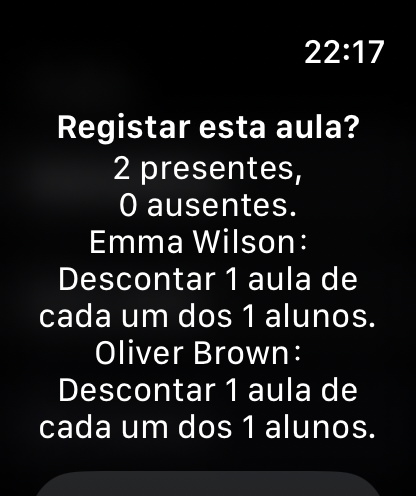 Ecrã de conclusão rápida da lição do Apple Watch