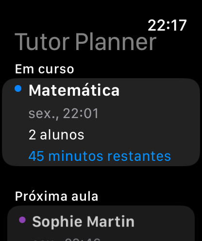 Antevisão do Apple Watch das aulas de reforço de hoje